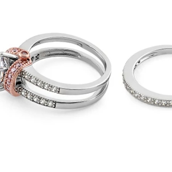 925 sterling silver Ring CZ and rose silver - Picture 3 of 5